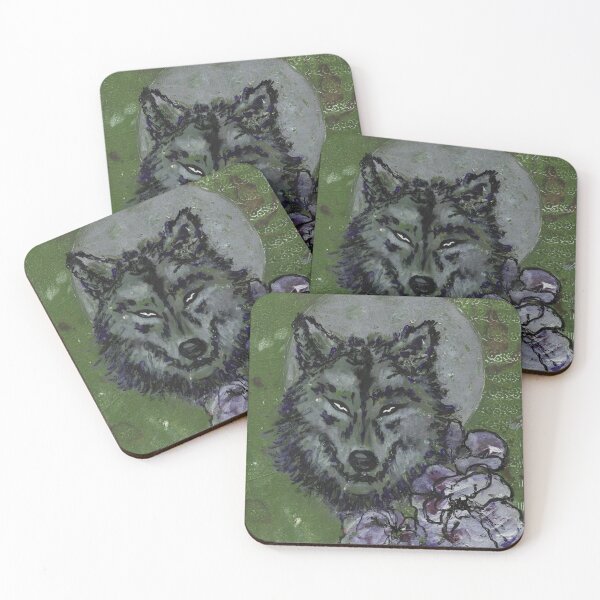 Item preview, Wolf and Flowers Mixed Media Gelli Plate Print designed and sold by NicoleGiger.Studio.