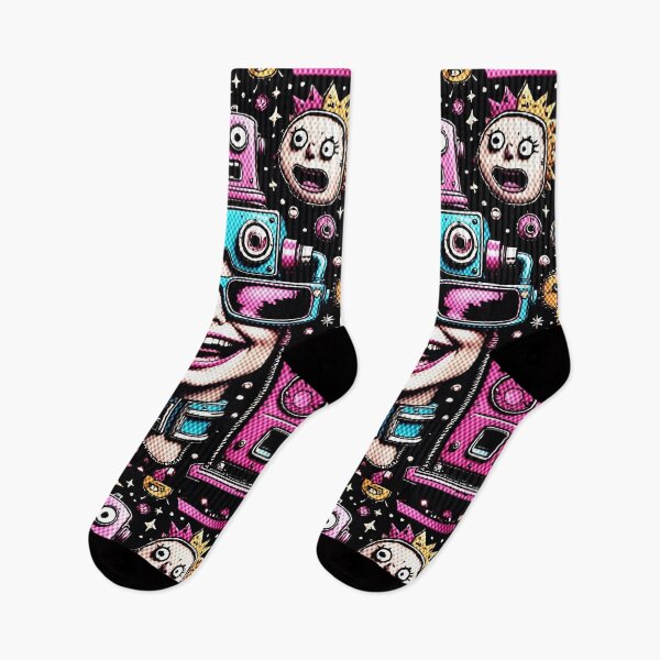 Item preview, Retro Pop Art Cyberpunk Woman with Robots – Neon Futuristic Illustration designed and sold by reeccou.