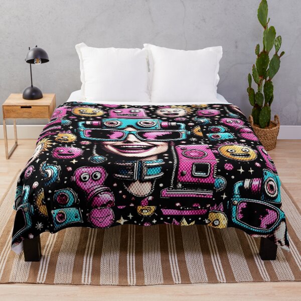 Item preview, Retro Pop Art Cyberpunk Woman with Robots – Neon Futuristic Illustration designed and sold by reeccou.