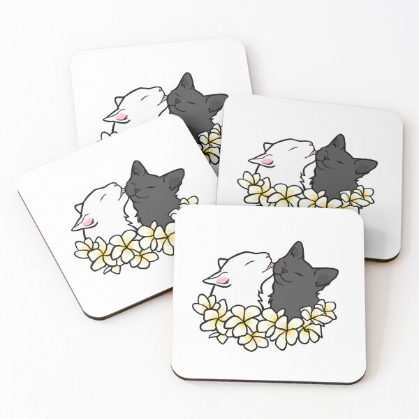 Item preview, caring kitties with plumerias (yellow) designed and sold by LivianPearl.