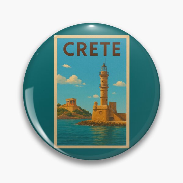 Item preview, Crete Travel Poster Vintage Greece Lighthouse Chania Souvenir Wall Art designed and sold by Annika Shurafa.