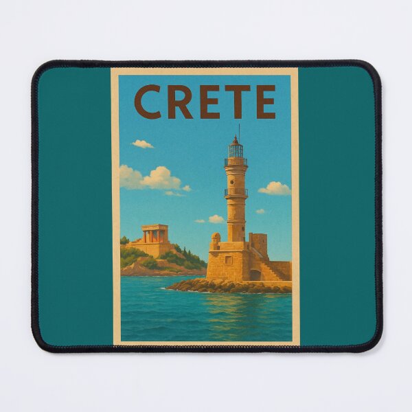 Item preview, Crete Travel Poster Vintage Greece Lighthouse Chania Souvenir Wall Art designed and sold by Annika Shurafa.
