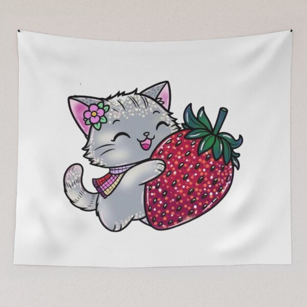 Item preview, Joyful Cat Holding a Giant, Juicy Strawberry designed and sold by PerenoMislun.