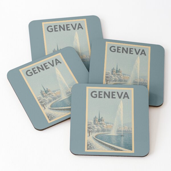 Item preview, Geneva Switzerland Travel Art Jet d’Eau and St. Pierre Cathedral Winter Postcard Souvenir designed and sold by Annika Shurafa.