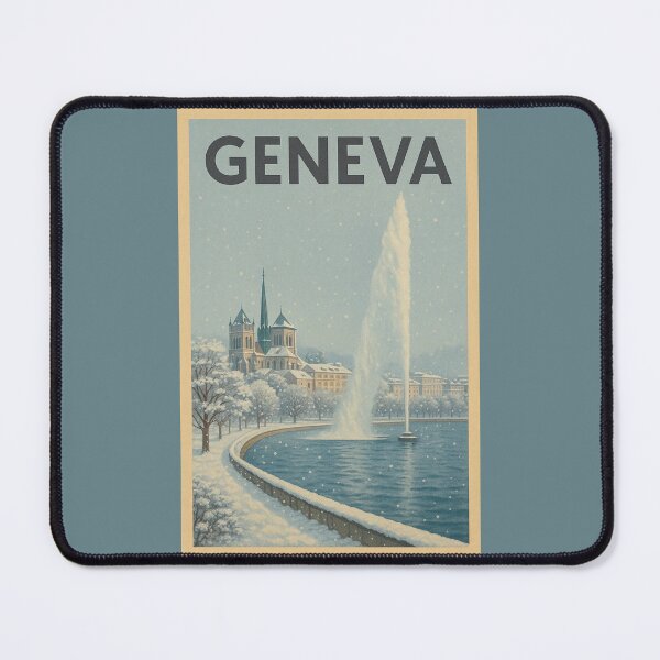 Item preview, Geneva Switzerland Travel Art Jet d’Eau and St. Pierre Cathedral Winter Postcard Souvenir designed and sold by Annika Shurafa.