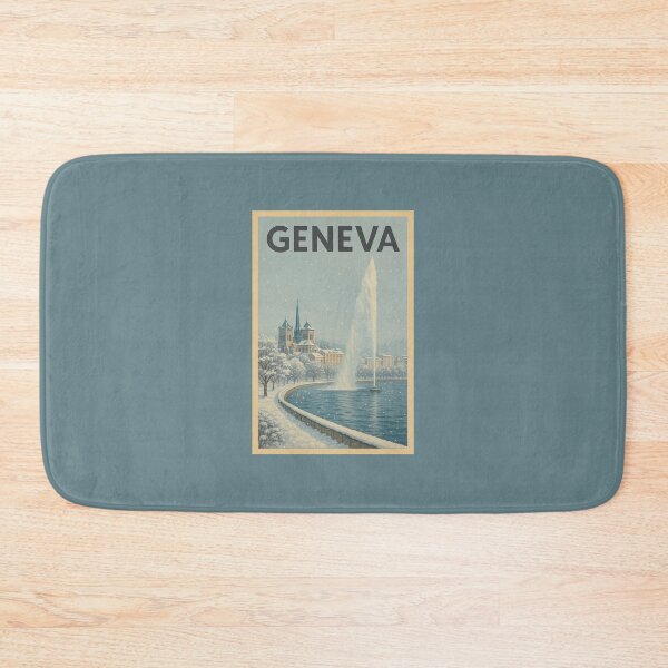Item preview, Geneva Switzerland Travel Art Jet d’Eau and St. Pierre Cathedral Winter Postcard Souvenir designed and sold by Annika Shurafa.