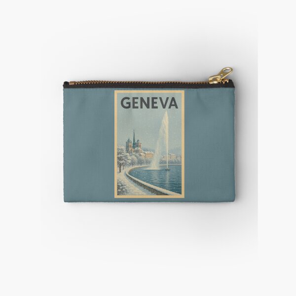 Item preview, Geneva Switzerland Travel Art Jet d’Eau and St. Pierre Cathedral Winter Postcard Souvenir designed and sold by Annika Shurafa.