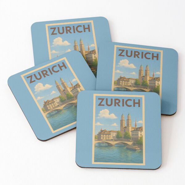 Item preview, Zurich Switzerland Travel Art – Grossmünster and Limmat River City Souvenir designed and sold by Annika Shurafa.