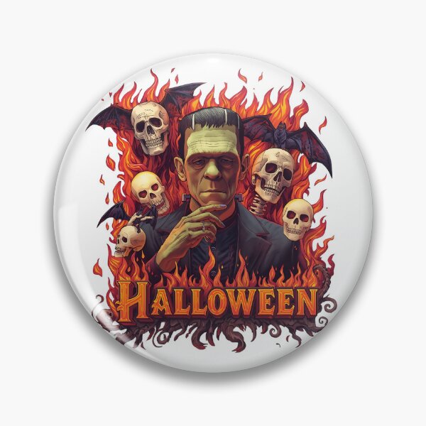 Item preview, Happy Halloween greeting with cartoon characters including Frankenstein, skulls, and bats against a gradient background with bats and confetti designed and sold by PWDigitalArt.