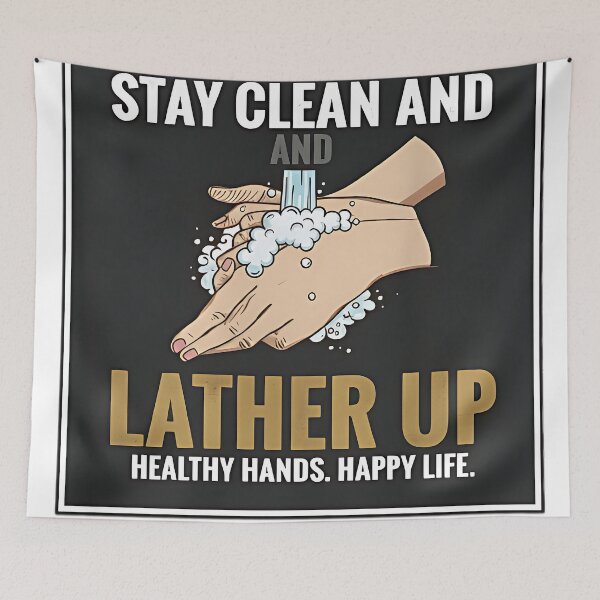 Item preview, Stay Clean and Lather Up – Handwashing Hygiene Awareness Poster Design designed and sold by krehlizeten.