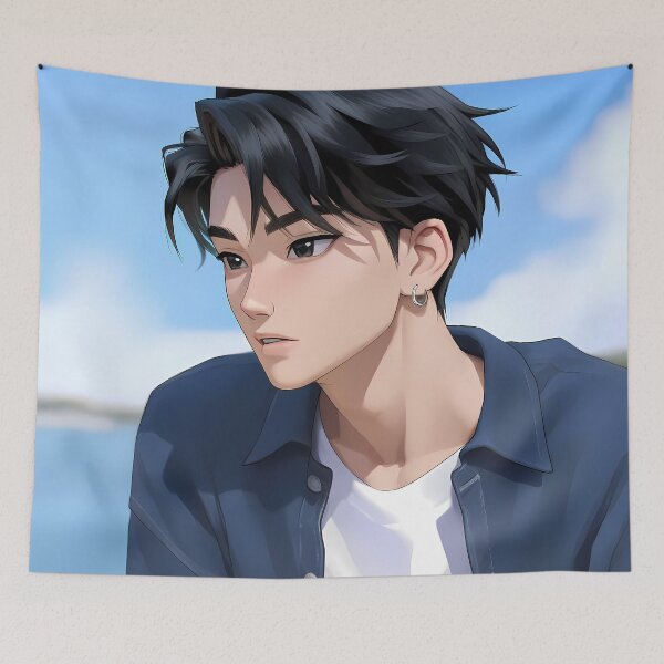 Aperçu de l'œuvre Boucles d'oreilles Jinu KPop Demon Hunters Anime Boy Brise océanique Ciel bleu créée et vendue par Mazghobarts.