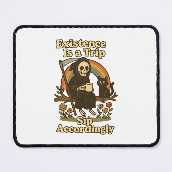 Item preview, Existence Is a Trip Sip Accordingly – Grim Reaper Coffee Dark Humor Design designed and sold by inkoutninja.
