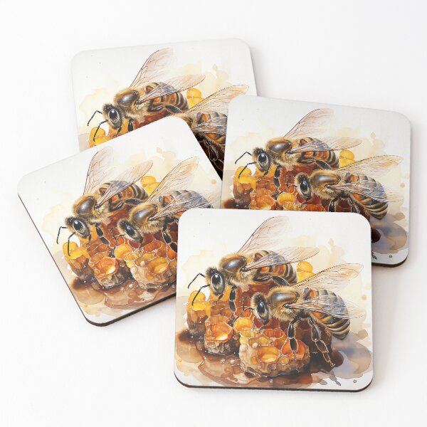 Item preview, Honeycomb Haven - Busy Bees Building Honeycombs - Insect Art - Watercolor Art designed and sold by CastleBySea.