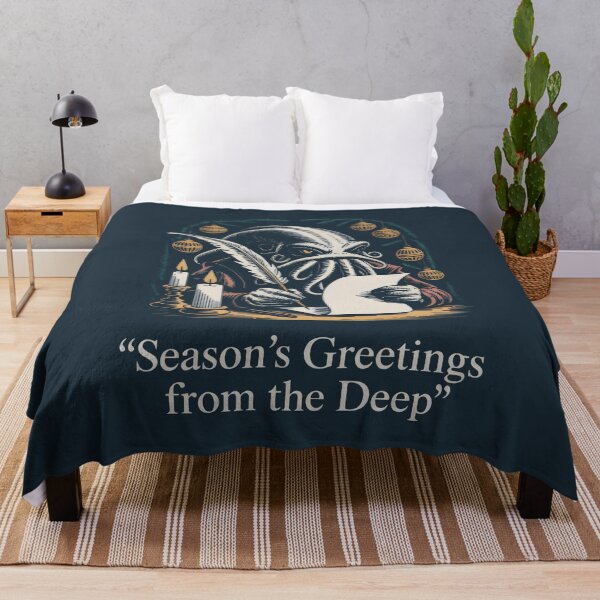 Item preview, Dark Blue Holiday Scene with Squid, Candles, and Ornaments designed and sold by SplashTastic.