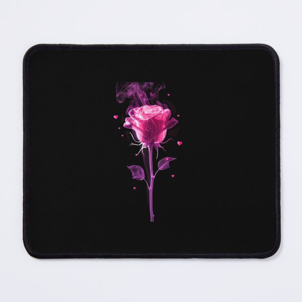 Item preview, Ethereal Pink Rose of Smoke – Glowing Vapor Flower with Floating Hearts on Black Background designed and sold by PixelVibe782.