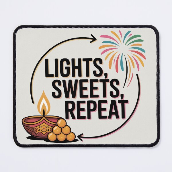 Item preview, Lights Sweets Repeat – Fun Diwali Festival Design designed and sold by Jollys-ArtShop.