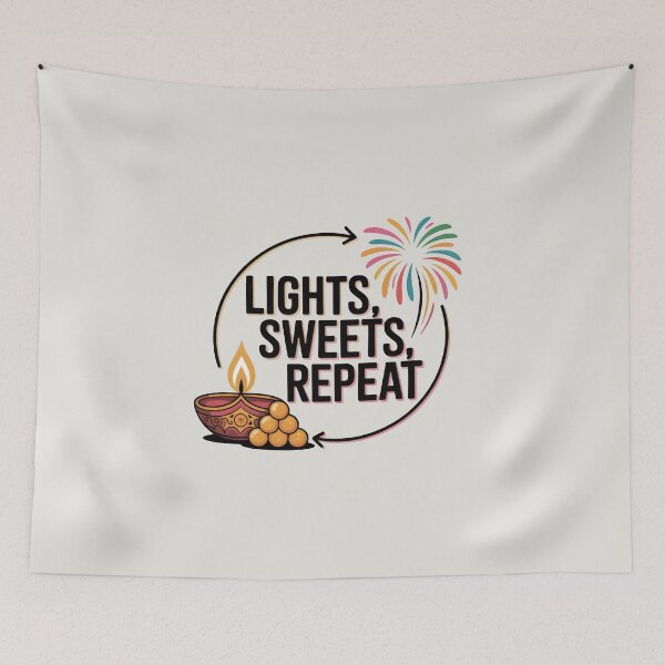 Item preview, Lights Sweets Repeat – Fun Diwali Festival Design designed and sold by Jollys-ArtShop.