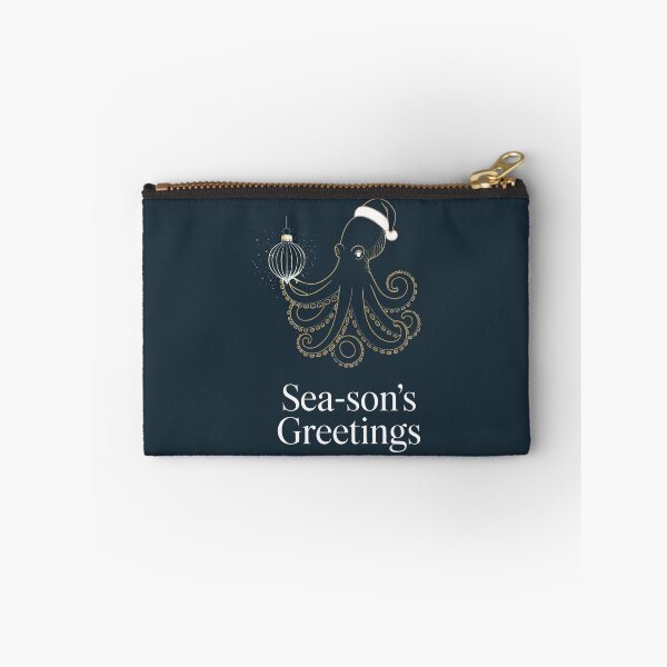 Aperçu de l'œuvre Pieuvre aux contours dorés tenant une boule de Noël scintillante créée et vendue par SplashTastic.