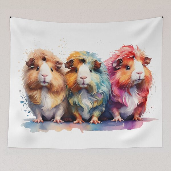 Aperçu de l'œuvre Cochons d'Inde colorés - dessin aquarelle moelleux créée et vendue par Rose Design & Photos.