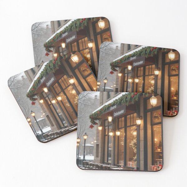 Item preview, Cozy Winter Cafe Christmas Scene | Snow Day Street View designed and sold by Vida e Arte.