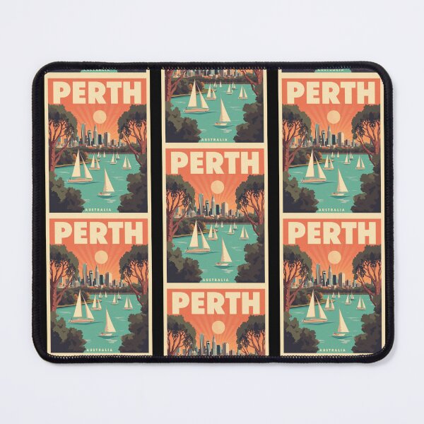 Item preview, Perth Australia Poster – Sailboats, City Skyline and Sunset Vintage Travel Art designed and sold by FestivityFinds.