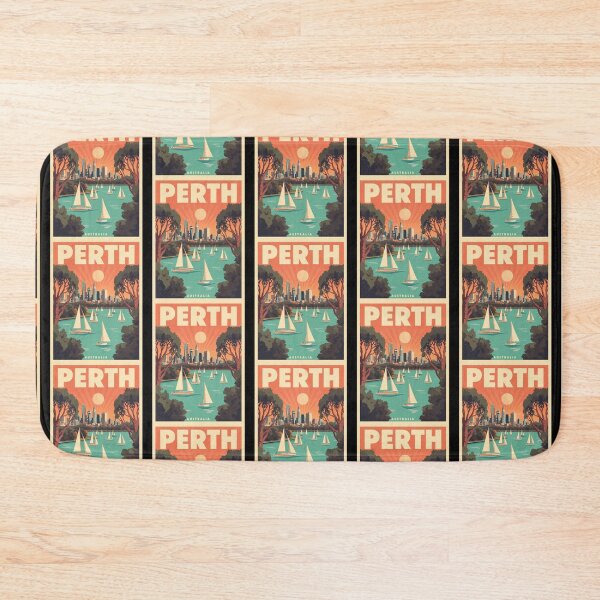 Item preview, Perth Australia Poster – Sailboats, City Skyline and Sunset Vintage Travel Art designed and sold by FestivityFinds.