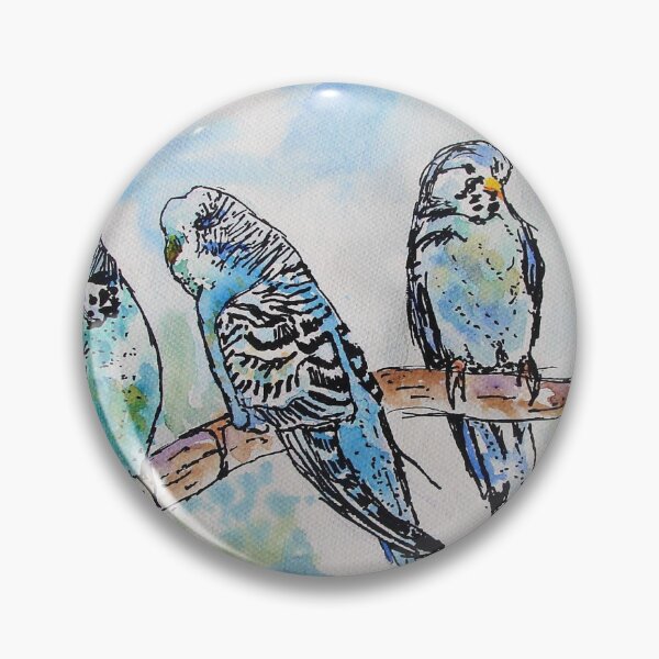 Item preview, Cute Budgies Budgerigars Sitting on A Branch Watercolor Painting  designed and sold by Sarah  Rajkotwala.