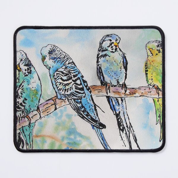 Item preview, Cute Budgies Budgerigars Sitting on A Branch Watercolor Painting  designed and sold by Sarah  Rajkotwala.