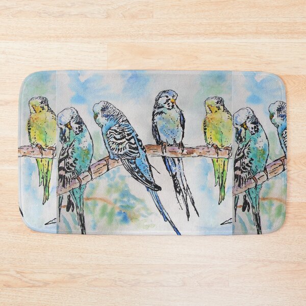 Item preview, Cute Budgies Budgerigars Sitting on A Branch Watercolor Painting  designed and sold by Sarah  Rajkotwala.