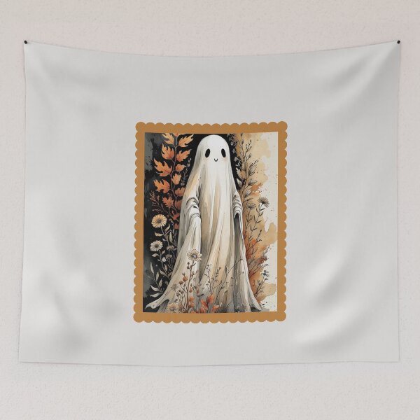 Item preview,   Botanical Ghost, Cute Autumn Floral Halloween Illustration, Cute Fall Ghost, Cute Ghost with Autumn Leaves, Cozy Halloween Fall Aesthetic Stamps Design designed and sold by KolorellaS.