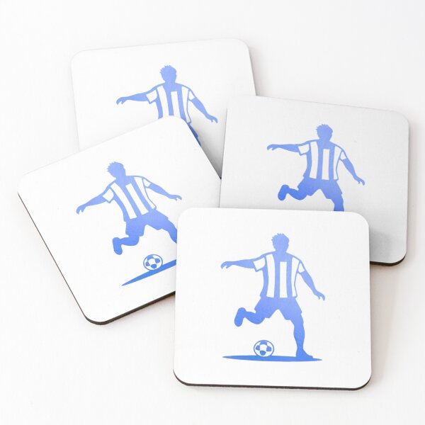 Item preview, Soccer player wearing strips jersey in a playground dribbling with football_Blue paint designed and sold by Aariq.
