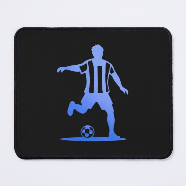 Item preview, Soccer player wearing strips jersey in a playground dribbling with football_Blue paint designed and sold by Aariq.