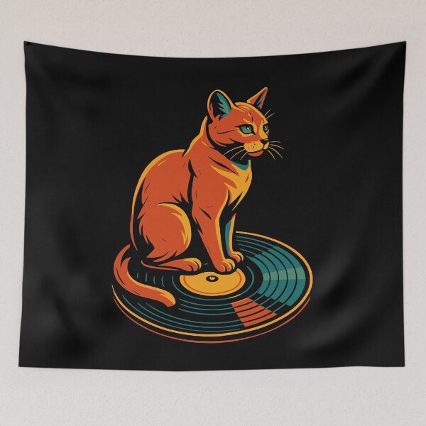Item preview, Vinyl Record Cat Retro 70s 80s Music Art designed and sold by LuminOrb.