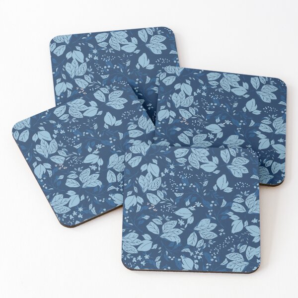 Item preview, Dark Blue Monochrome Leaves and Berries Pattern designed and sold by Farissa Designs.
