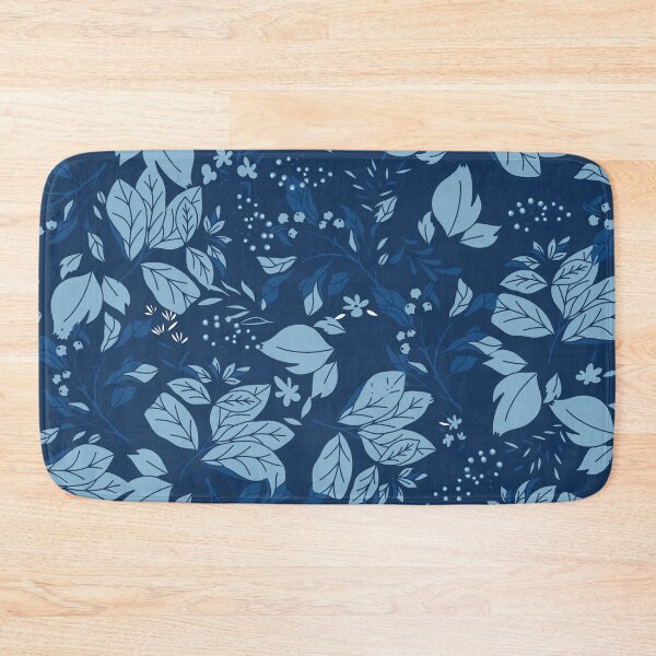 Item preview, Dark Blue Monochrome Leaves and Berries Pattern designed and sold by Farissa Designs.