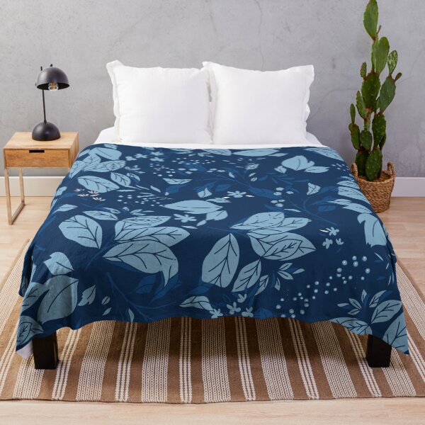 Item preview, Dark Blue Monochrome Leaves and Berries Pattern designed and sold by Farissa Designs.