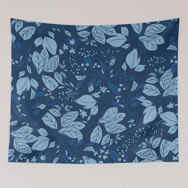 Item preview, Dark Blue Monochrome Leaves and Berries Pattern designed and sold by Farissa Designs.