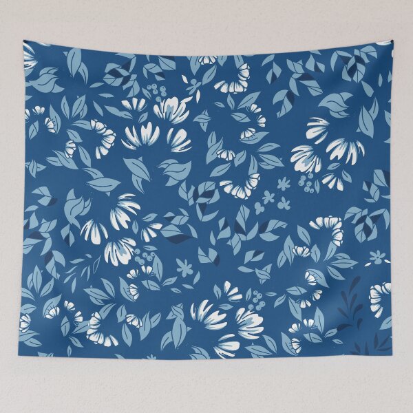 Item preview, Blue Monochrome Botanicals Pattern designed and sold by Farissa Designs.