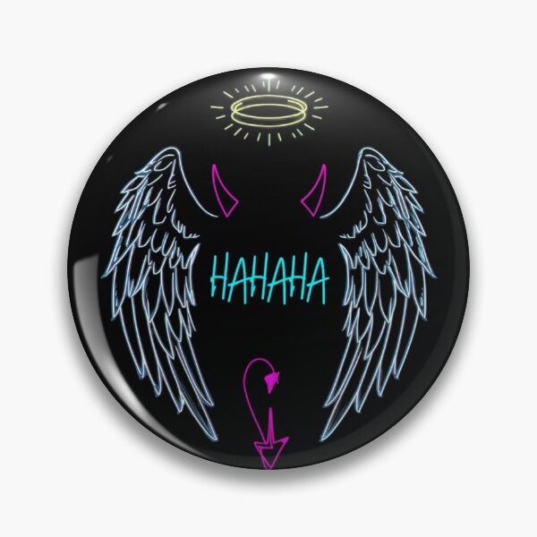 Item preview, Neon Angel Wings, Devil Horns, and Halo with Graffiti HAHAHA – Vibrant Digital Illustration designed and sold by PixelVibe782.