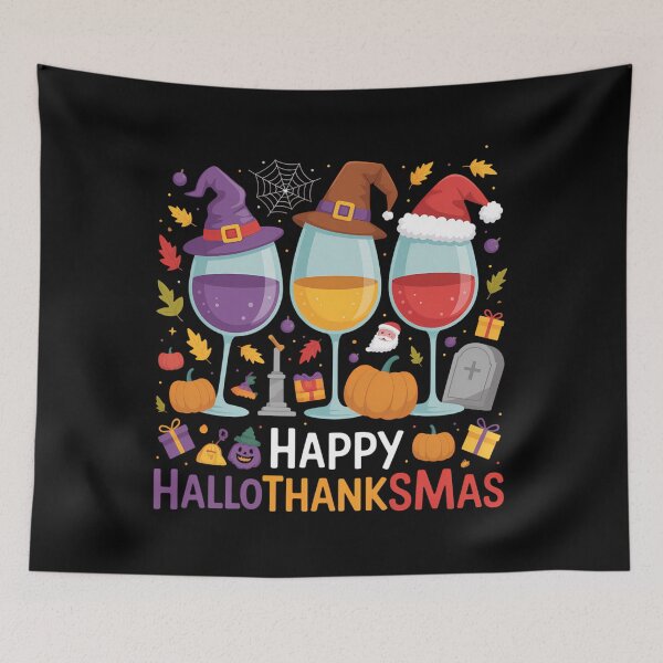 Item preview,  Wine Glass Thankgiving Wine Happy Hallothanksmas designed and sold by tabdejinti.