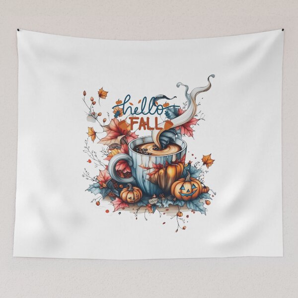 Item preview, Hello Fall Coffee with Pumpkins and Autumn Leaves designed and sold by Medeea Publishing.