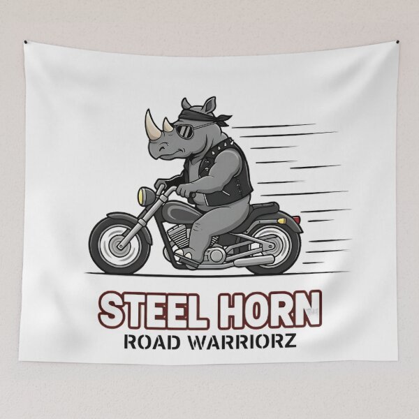 Item preview, Steel Horn Road Warriorz – Rhino Biker Cartoon Logo designed and sold by rapplges.