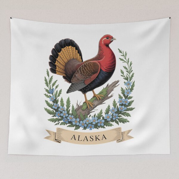 Item preview, Alaska Willow Ptarmigan Bird and Forget-Me-Not Flower designed and sold by Moon-Ape.