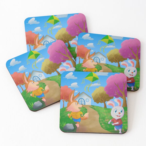 Item preview, Rabbit and Fox playing kite in the garden designed and sold by evanurozi.
