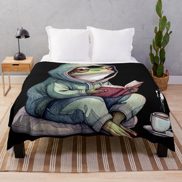 Item preview, Cozy Frog Reading with Coffee – Cottagecore Aesthetic designed and sold by Ombrya.