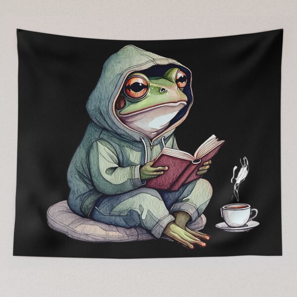 Item preview, Cozy Frog Reading with Coffee – Cottagecore Aesthetic designed and sold by Ombrya.