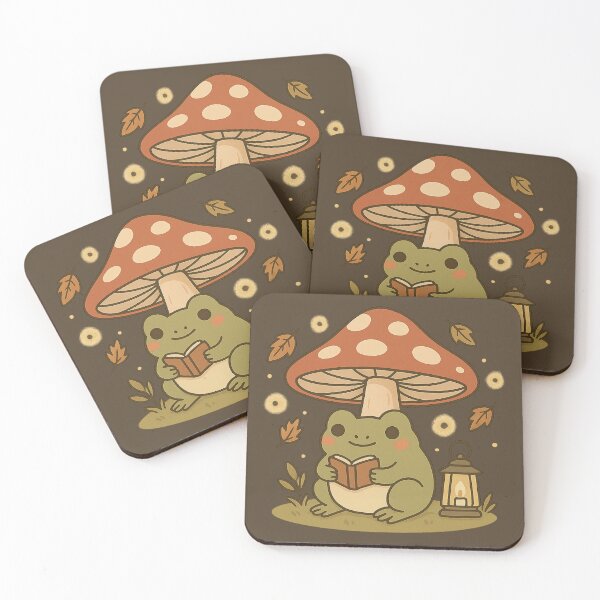 Item preview, Kawaii Frog Reading Under Mushroom Lantern designed and sold by MythicPixel.