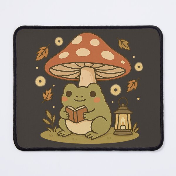 Item preview, Kawaii Frog Reading Under Mushroom Lantern designed and sold by MythicPixel.