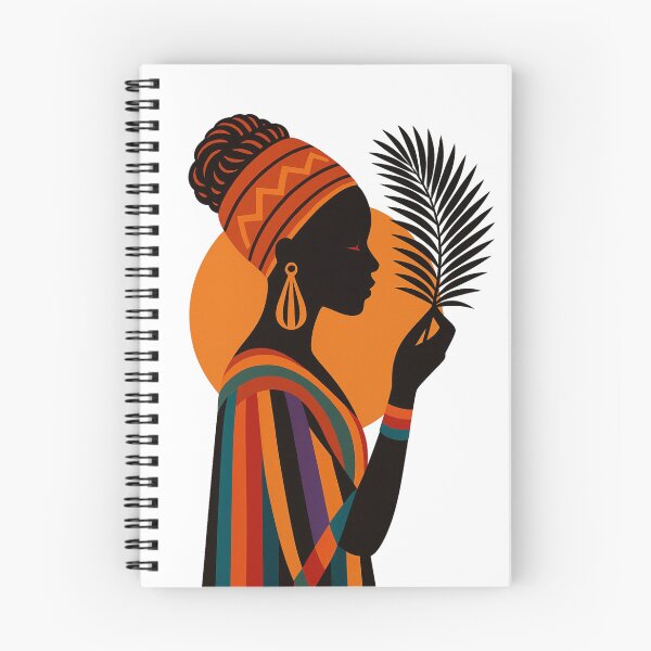 Item preview, Elegant African Woman Silhouette with Colorful Attire and Palm Leaf designed and sold by Broken Minimalister.