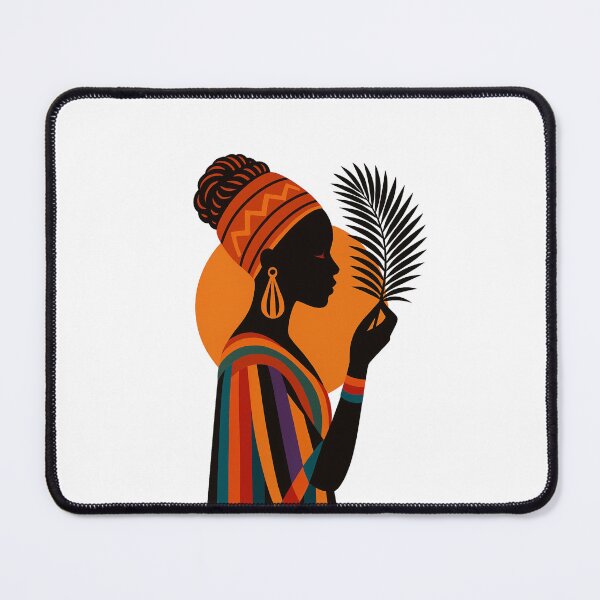 Item preview, Elegant African Woman Silhouette with Colorful Attire and Palm Leaf designed and sold by Broken Minimalister.